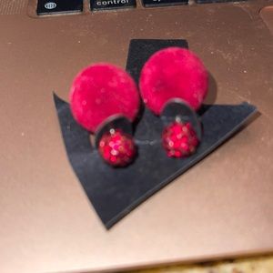 New reversible Red Velvet & Red littery Ballsnearrings